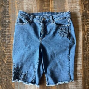 Style & Co. Blue Denim Bermuda Shorts with Embroidered Detail